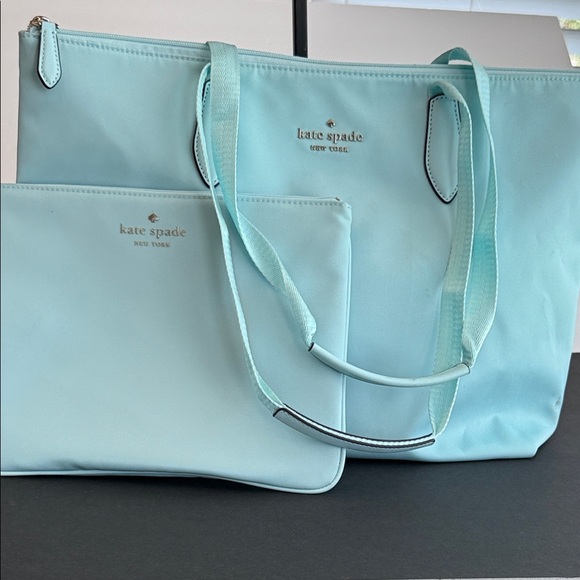 kate spade Handbags - Kate Spade Baby Blue Tote and Make-up Pouch Set